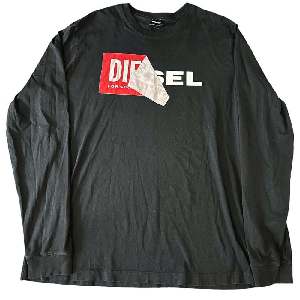 Vintage Diesel Peel Away Tear Off Double Logo Longsleeve Slim Shirt Size XLarge